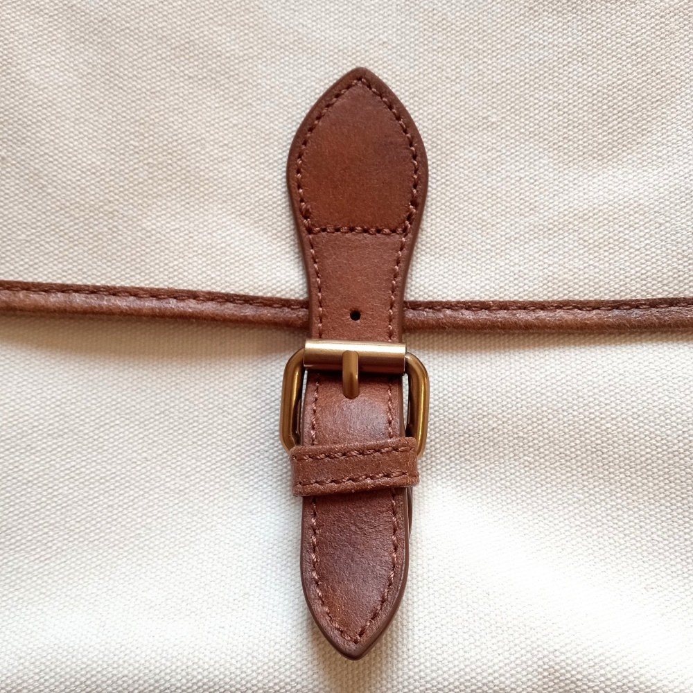 SOLD!Brandy Melville cow leather canvas brown cream shoulder messenger handbag - Picture 9 of 16